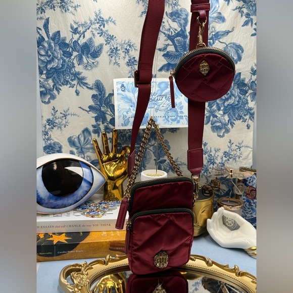🆕 KURT GEIGER LONDON 🧿 NWOT Recycled Nylon Multi Pocket XBody Bag, Burgundy - Picture 3 of 12